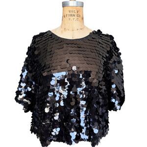A New Day Black Sequin Cropped Women's Top Size XL